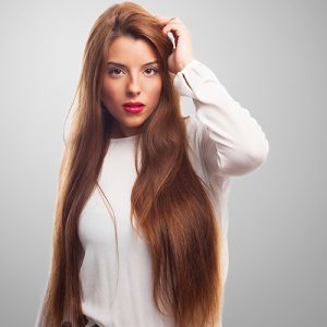 Girl with brown long straight hair